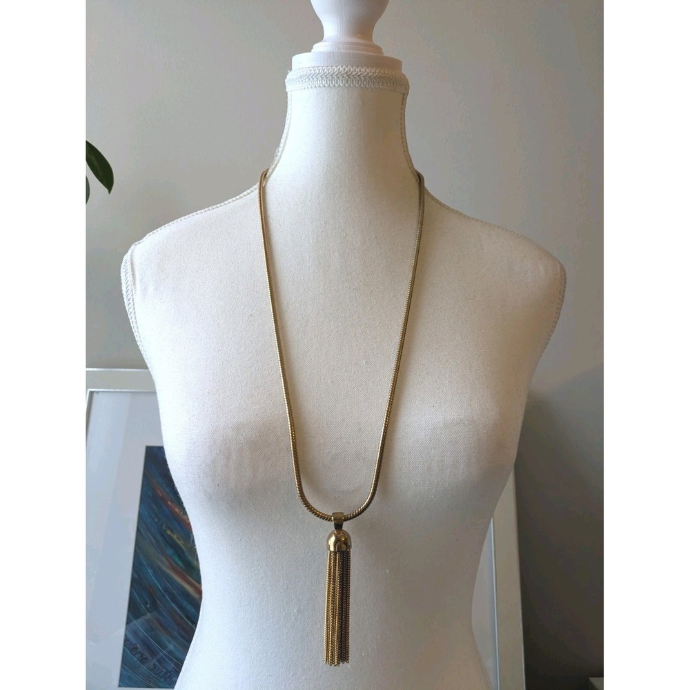 J. Crew Tassel Necklace In Gold Tone Snake Chain Long Everyday Wear Classic